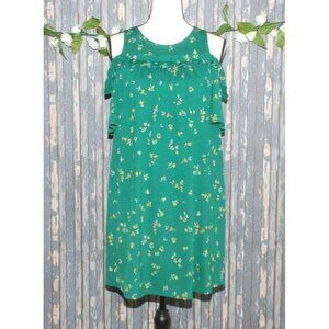 Lauren Conrad Green Floral Dress Size S Cold Shoulder Short Sleeve Lined Pull On